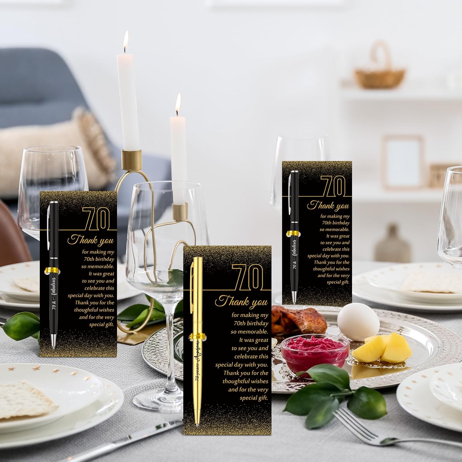25 Sets 70th Birthday Themed Party Favors for Guests Including Birthday Ballpoint Pens and Black Gold Thank You Cards for Guests New Year Anniversary Appreciation Gifts - Image 6