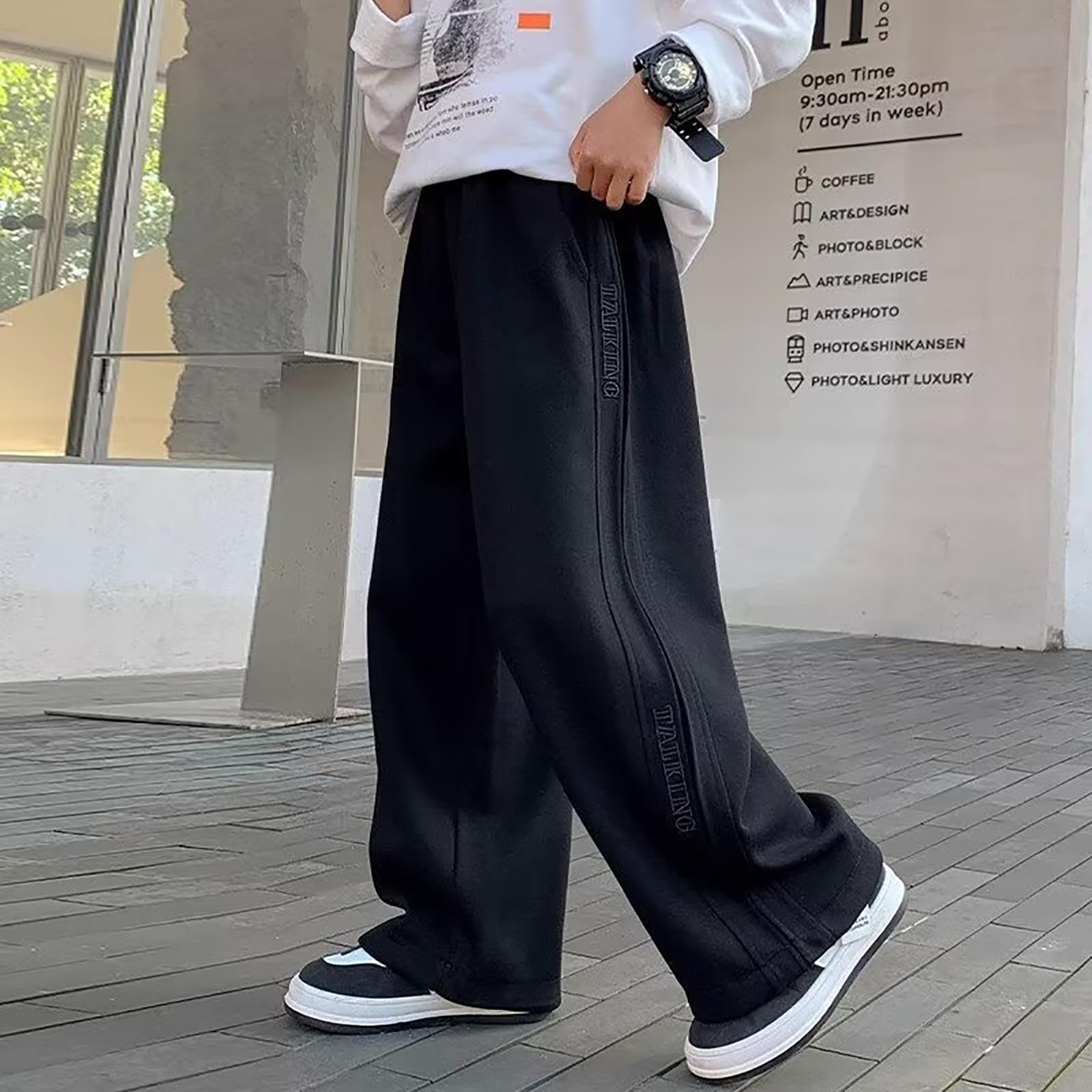Pantalon de Jogging Sportif pour garçon à Jambes Larges, Pantalon de Sport d'automne décontracté, Taille élastique, Pantalon Baggy, Pantalon de Jogging avec Ourlet Ouvert pour Enfants et Adolescents