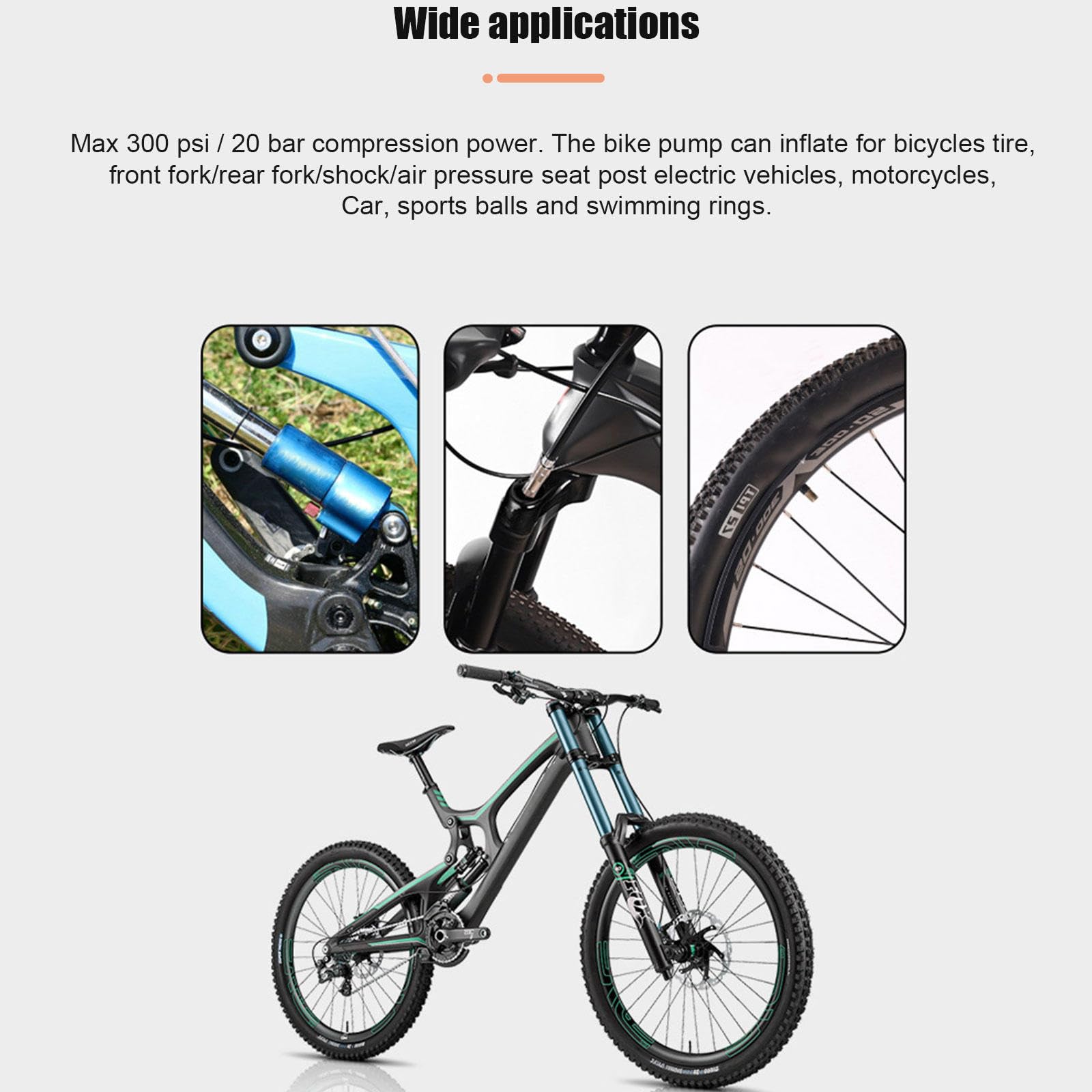 Pompka Rowerowa, Wysokociśnieniowa Przenośna Pompka Rowerowa 300 Psi Do Tylnego Zawieszenia Amortyzatora Przedniego Widelca Opony, Pompka Z Manometrem Pasuje,Titanium