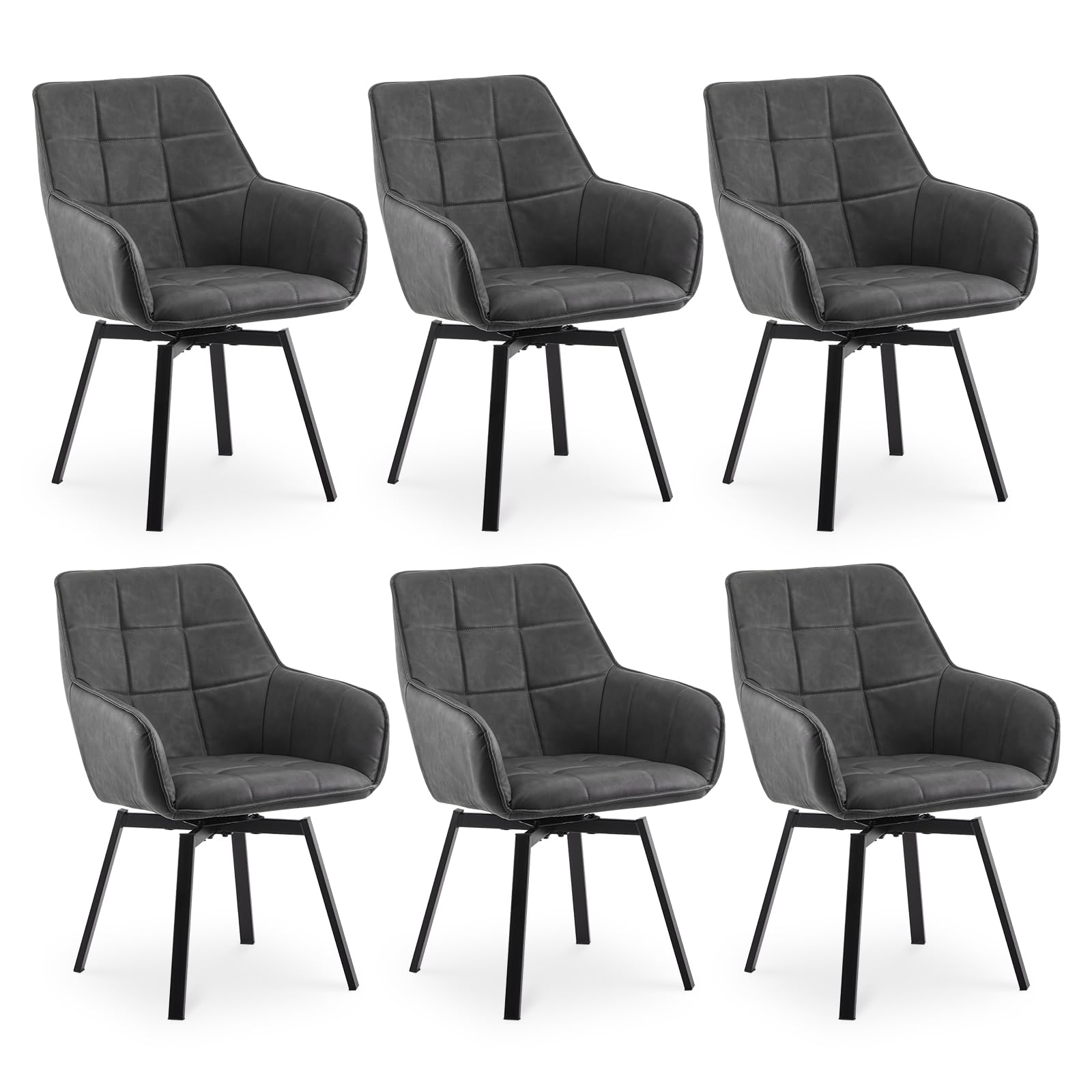 TUKAILAI Esszimmerstühle 6er Set drehbar, Kunstleder Esszimmerstühle mit Armlehne Gepolstert Küchenstühle Armlehnenstuhl für Küche Esszimmer Wohnzimmer Heimbüro, Grau