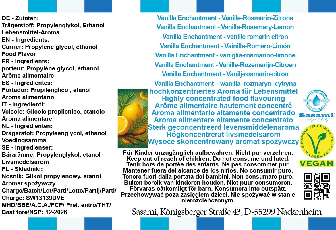 Vanilla Enchantment - Vanille-Rosmarin-Zitrone Aroma Konzentrat - Vegan - Sasami - 100ml