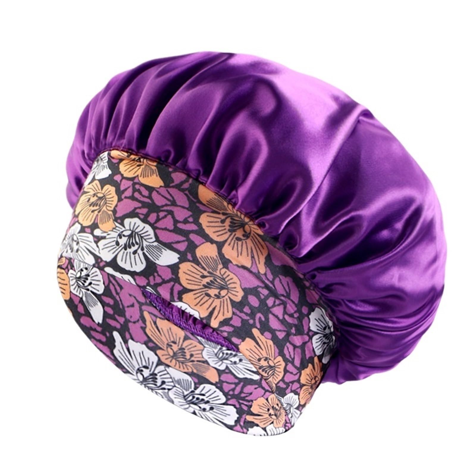 Gorro De Seda para Dormir Gorro for Mujer con Estampado Floral y Borde Ancho, de Seda elástica satén Suave, Ideal for Dormir en casa a Diario
