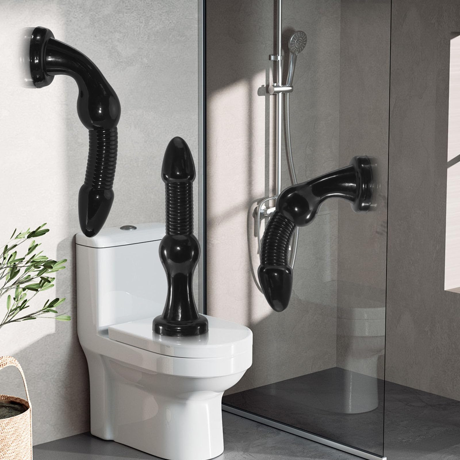Plug Anale Lungo Gigante 38,5 cm, Dildo Nero Spesso con Ventosa, Dilatatore Anale Massiccio con Grande Nodo, Masturbazione Punto G e del Punto P Giocattoli Sessuali Grandi per Uomo Donna (L)
