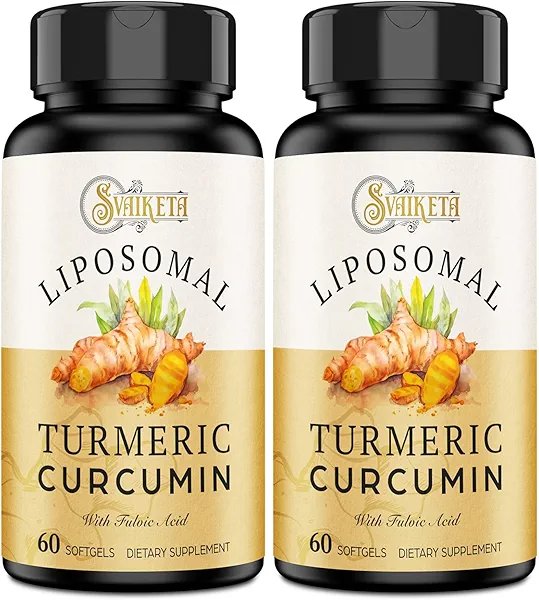 Svaiketa Liposomal Turmeric Curcumin Supplement - 2000mg, 95% Curcuminoid Extract with Piperine - 60 Softgels (2 Bottle)