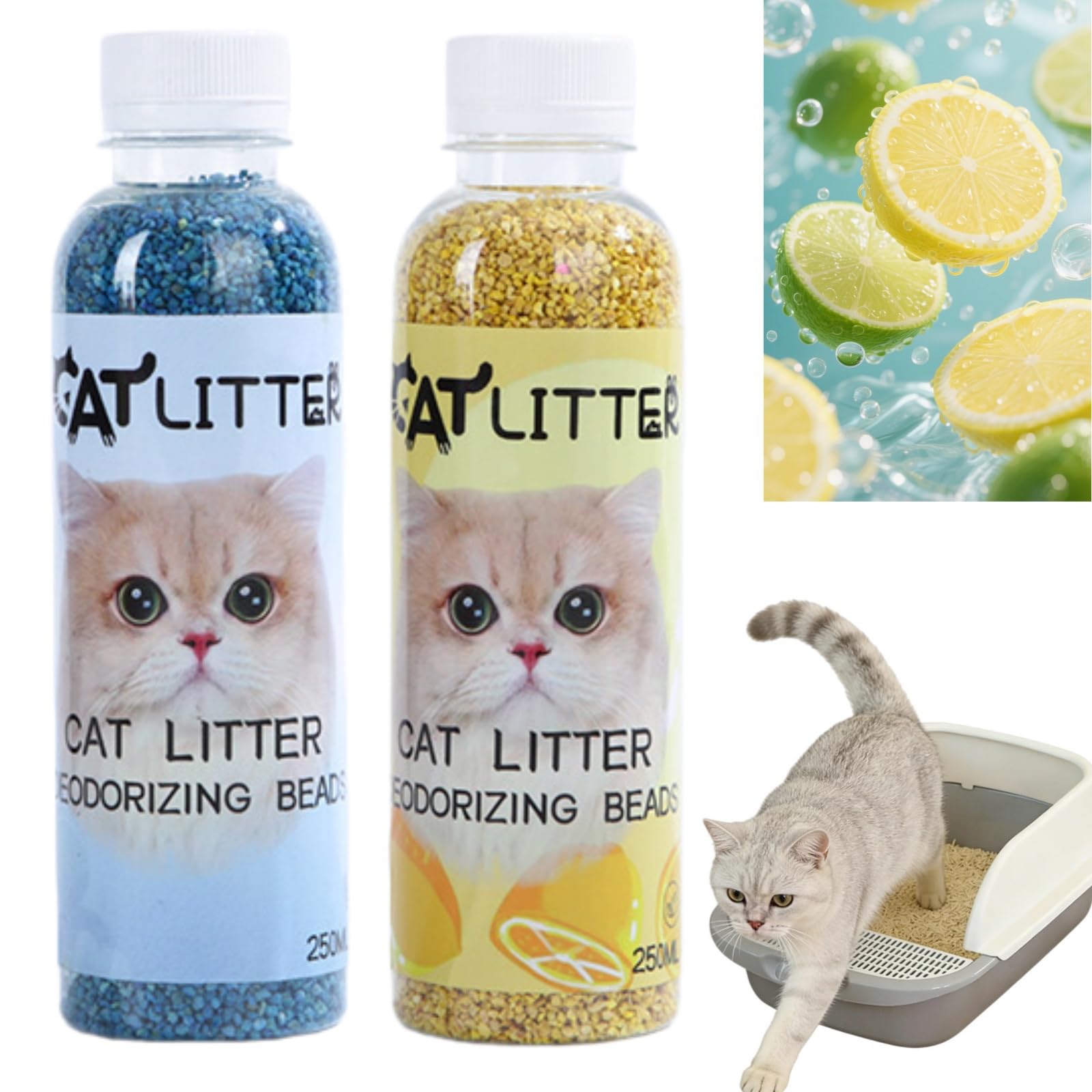 2PCS 250ML Cat Litter Box Deodorant,Odour Deodorizer Freshener for Cats,Cat Litter Smell Eliminator,Long Lasting Odour Eliminator for Cat Litter,Plant-Based Odor Eliminator for Cat#Lemon and Jasmine
