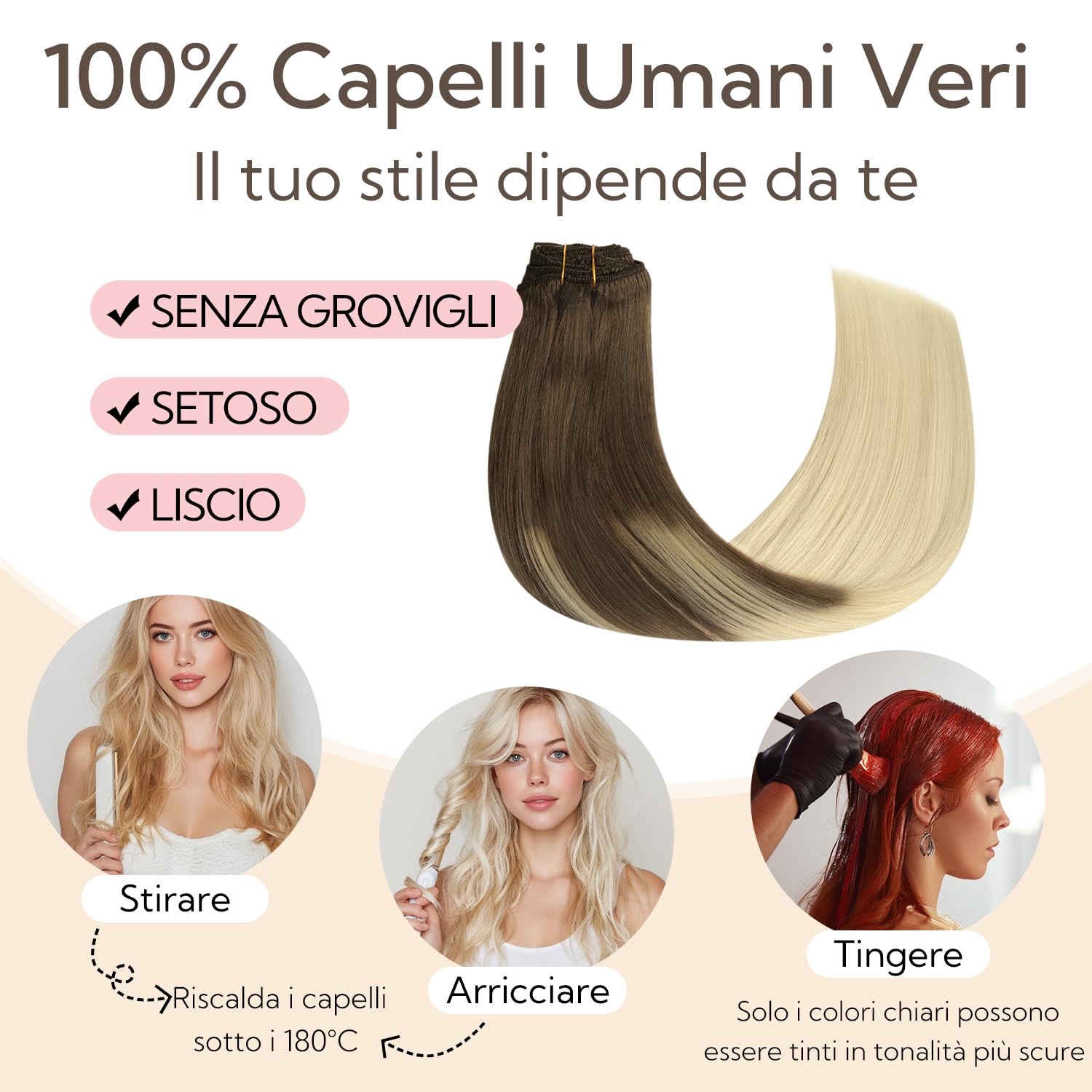HOTBANANA Extension Capelli Veri Clip, Da Castano Cenere a Biondo Platino Extension Clip Capelli Veri 35cm 7pcs Remy Umani Naturali Capelli Extensions 120g