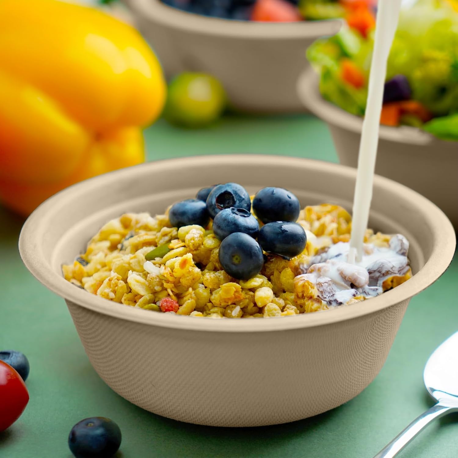 200 Count 16 oz Paper Bowls, Disposable Compostable Bowls, Heavy Duty Biodegradable Sugarcane Bagasse Bowl for Breakfast, Salad, Fruits, Desserts, Natural - Image 2