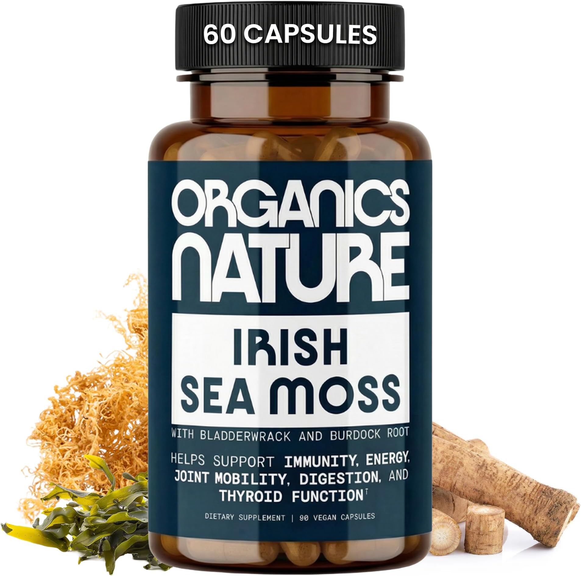 ORGANICS NATURE Irish Sea Moss Capsules 45 Servings | High Potency Seamoss Pills | Dr. Sebi Approved Sea Moss for Energy 90 Vegan Capsules