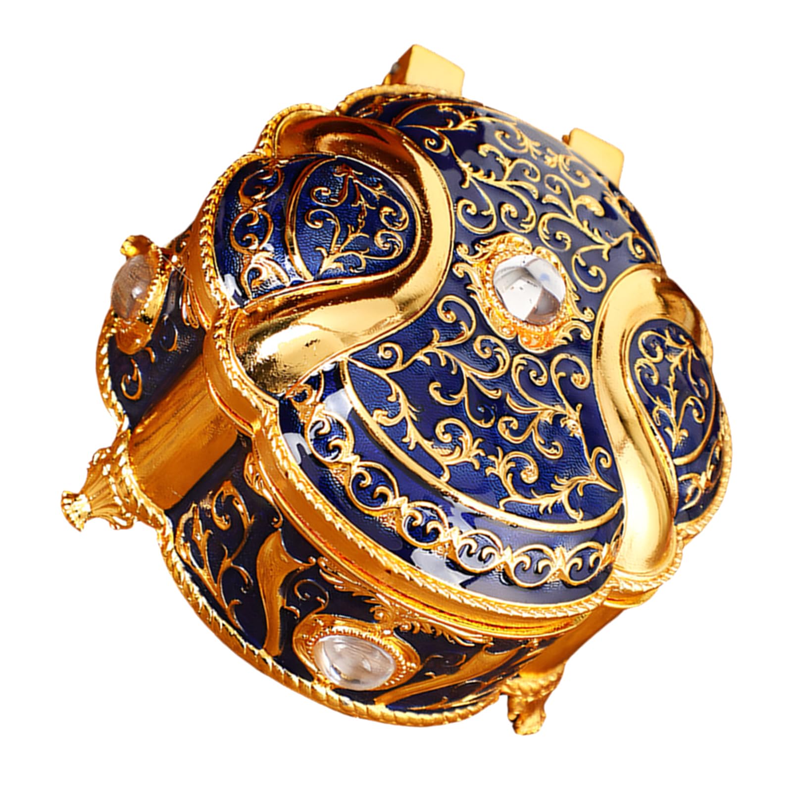 Hzbb Gold Dark Blue Jewelry Display Case Intricate Enamelwork And Spacious Compartment Designs Trinket Organiser With Crystal Rhinestones Exquisite Handcrafted Enameled Decorative Box For Jewelry Storage