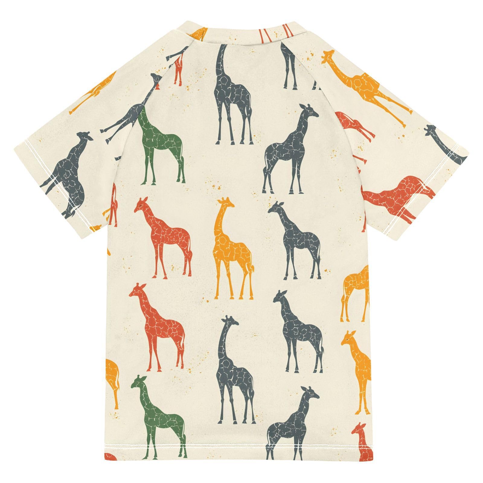 Boys Rash Guard Short Sleeve Swim Shirts for Boys Giraffe Multicolor Sun Protection 7-8T