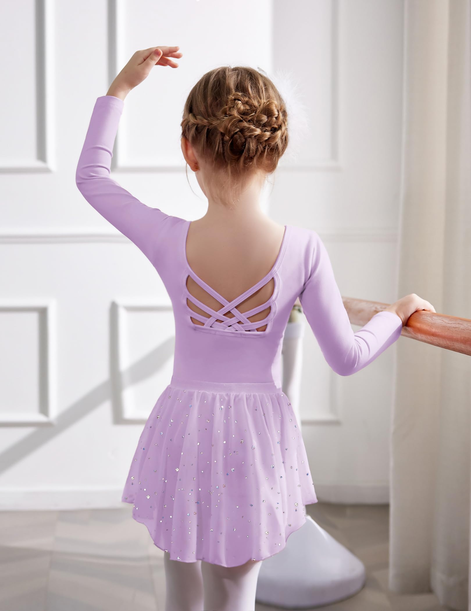 Arshiner Vestido de Ballet de Manga Larga para Niñas 2-10 Años Vestido de Danza de Algodón de Dos Piezas Leotardo de Ballet Sin Espalda con Tutú Leotardo de Danza Vestido de Bailarina para Niños