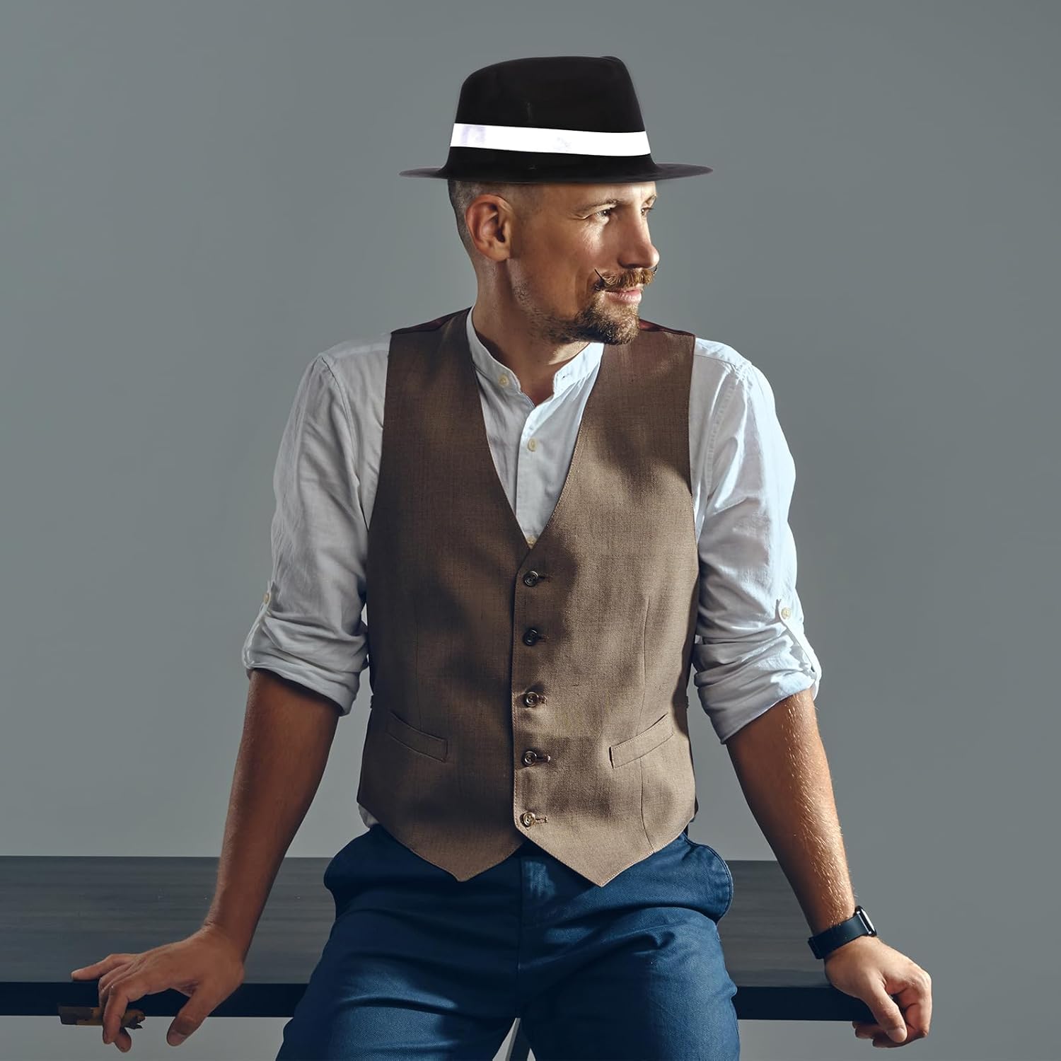 Sureio 12 Pieces Gangster Hat, Plastic Gentlemen Hats, Gangster Costume Hats for Men Women 1920s Party - Image 7