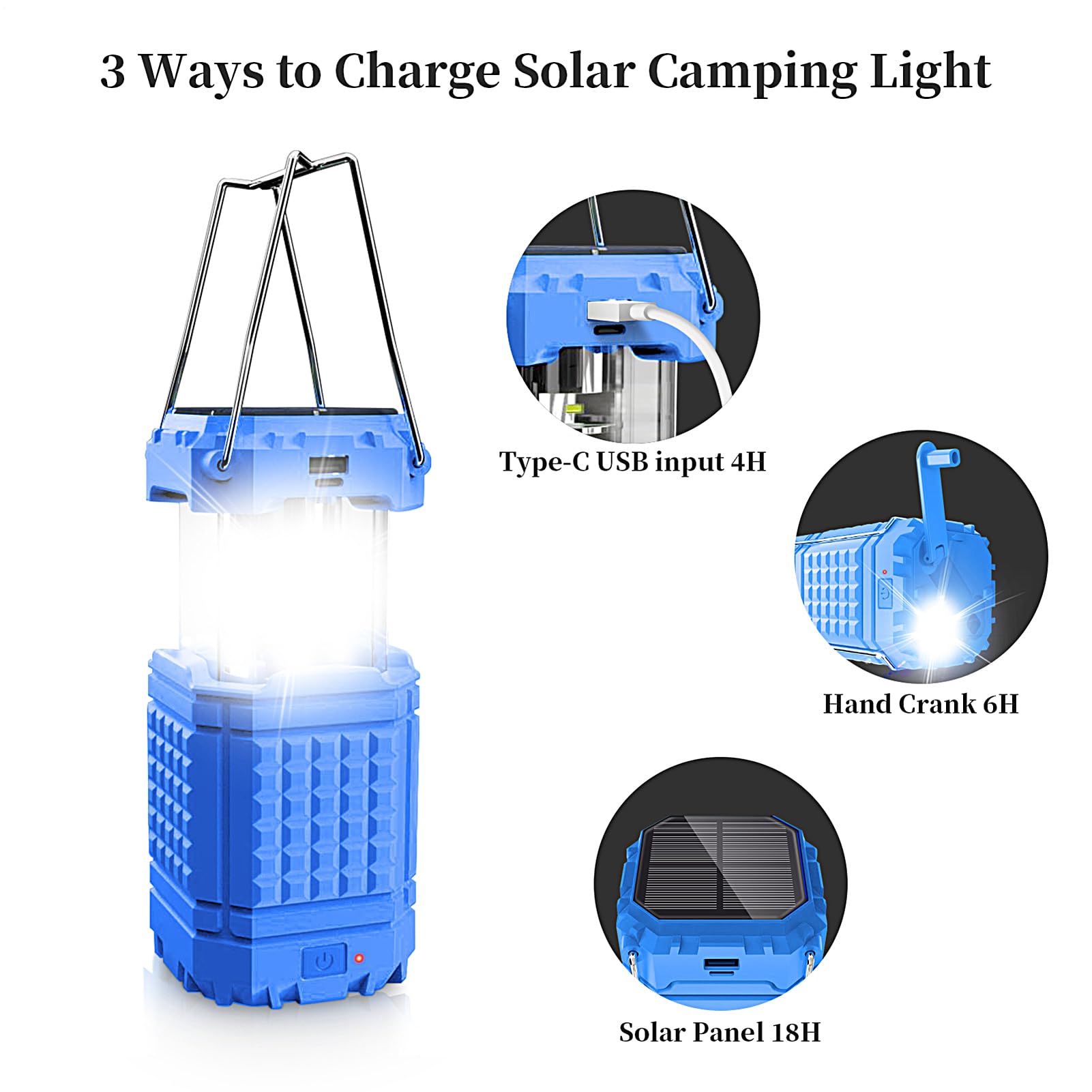Lampada da campeggio solare da appendere con una manovella | Lampada da tenda ricaricabile USB per pesca, spiaggia, barbecue, arrampicata, campo, giardino, cortile, cortile, patio