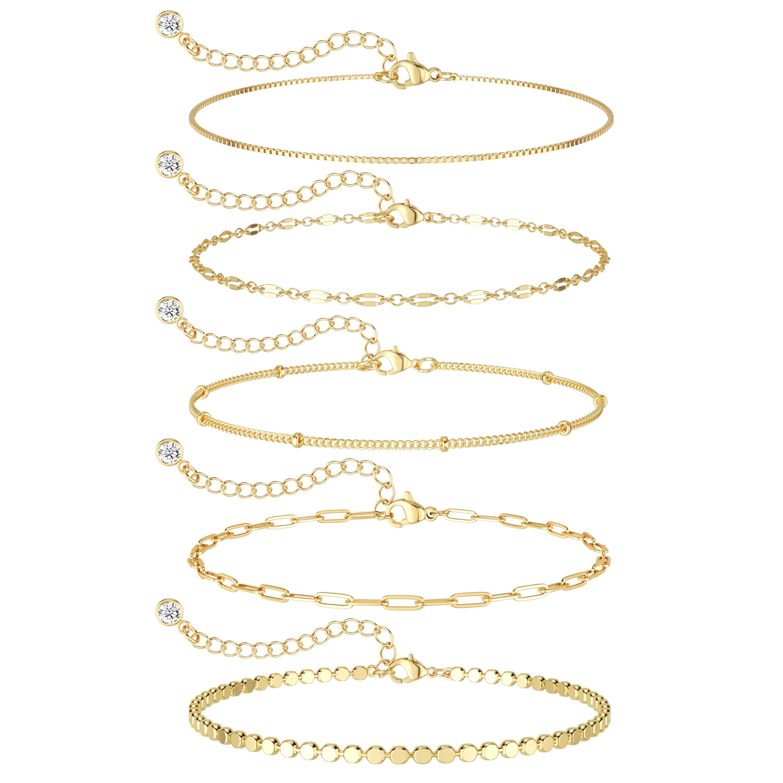 MBW Gold Bracelets for Women Trendy, Dainty 14K Gold Plated Bracelet Stack Beaded Chain Bracelet Set Thin Small Cute Paperclip Bracelets Fashion