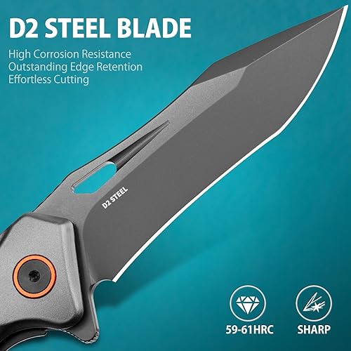 Miniatura 9 de LOTHAR Cuchillo de bolsillo para hombre cuchillo plegable con acero D2 y mango G10 regalos para hombres cuchillo EDC fresco clip de bolsillo