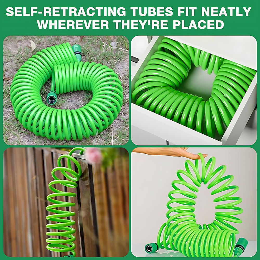 Tubo Flessibile a Spirale Irrigazione, Acqua Tubo Estensibile da Giardino, Spirale Giardino con 5 Funzioni Spruzzo, Applica Giardinaggio Irrigazione Prato (7.5M)