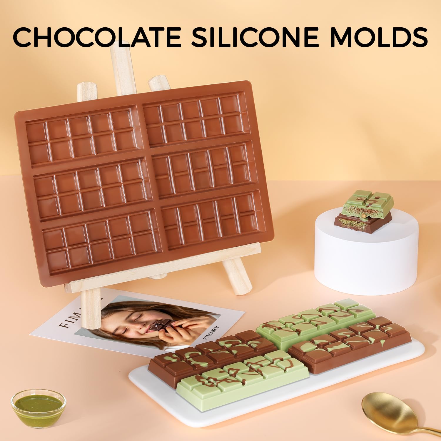 Molde de barra de chocolate, moldes antiadherentes de chocolate Dubai, molde de silicona de grado alimenticio para barra de chocolate profundo para pistacho, caramelos, juego de 3