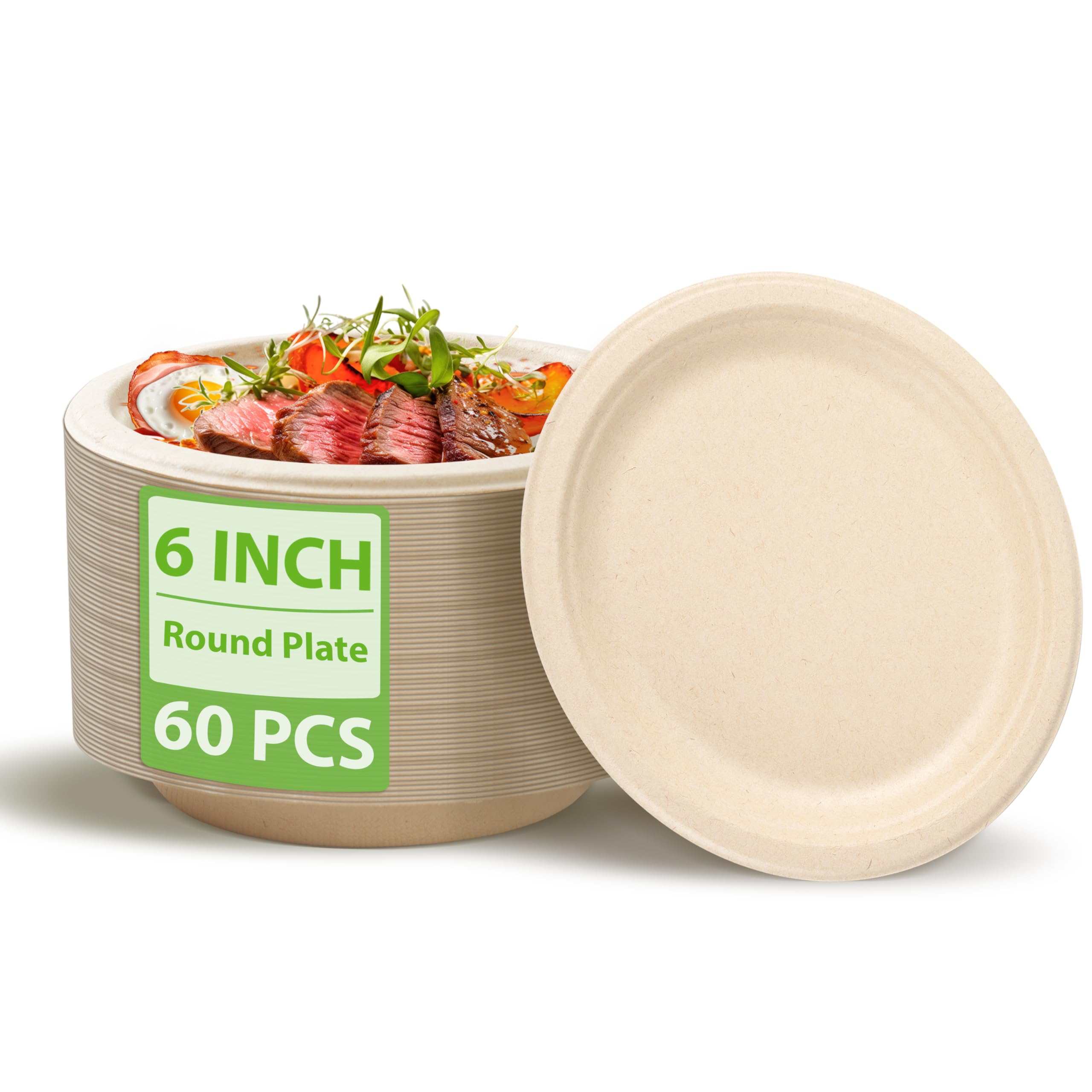Lot de 50 assiettes rondes jetables super rigides en bagasse blanche 100 % compostables pour événements familiaux, écoles, bureau, barbecues, pique-niques, fêtes – 22,9 cm