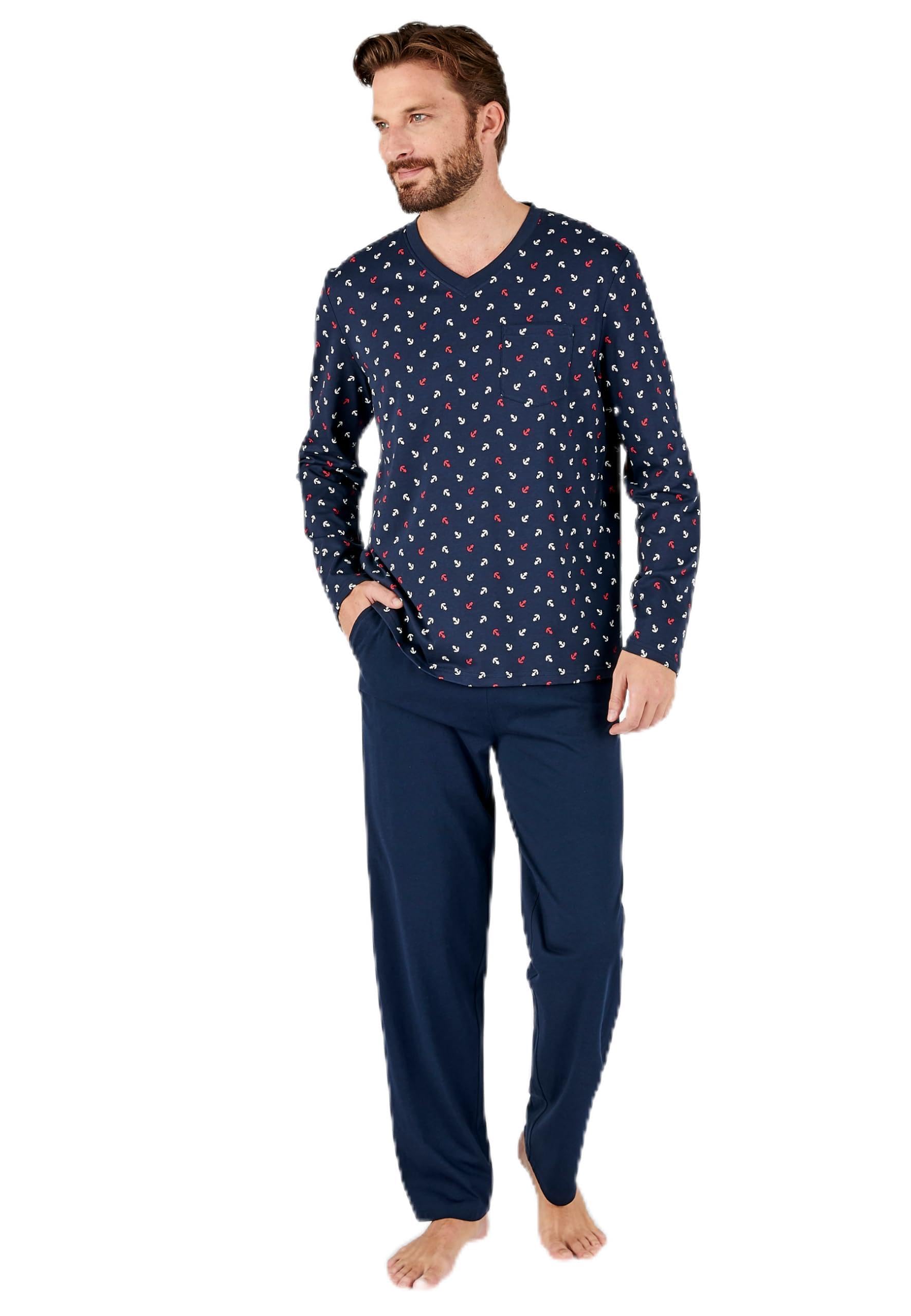 Damart - Men's Pure Combed Cotton Jersey Knit Pyjamas, Navy Imp., XL