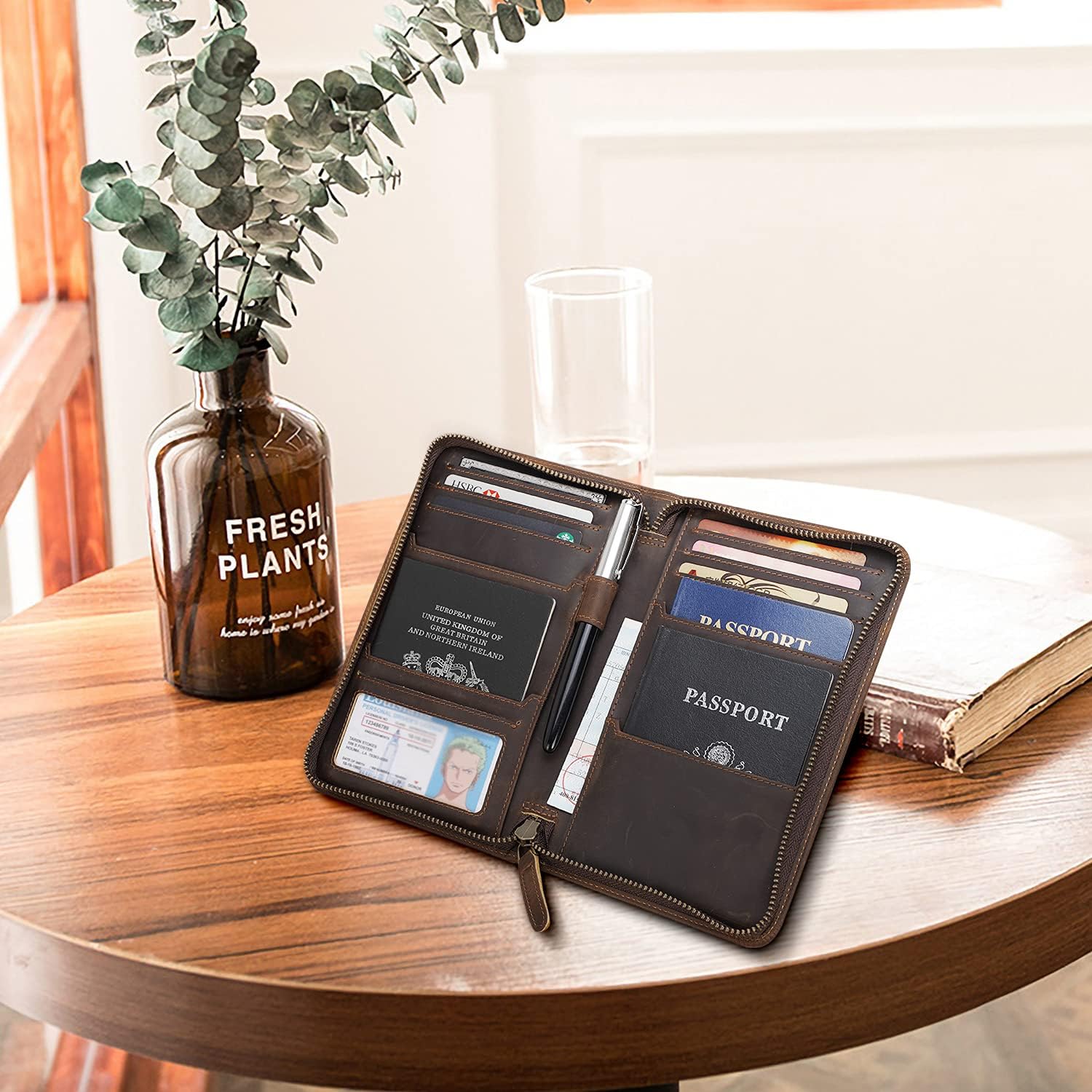  | Polare Full Grain Leather Passport Holder Cover Case for Men RFID Blocking Travel Wallet Holds 4 Passports | Passport Wallets