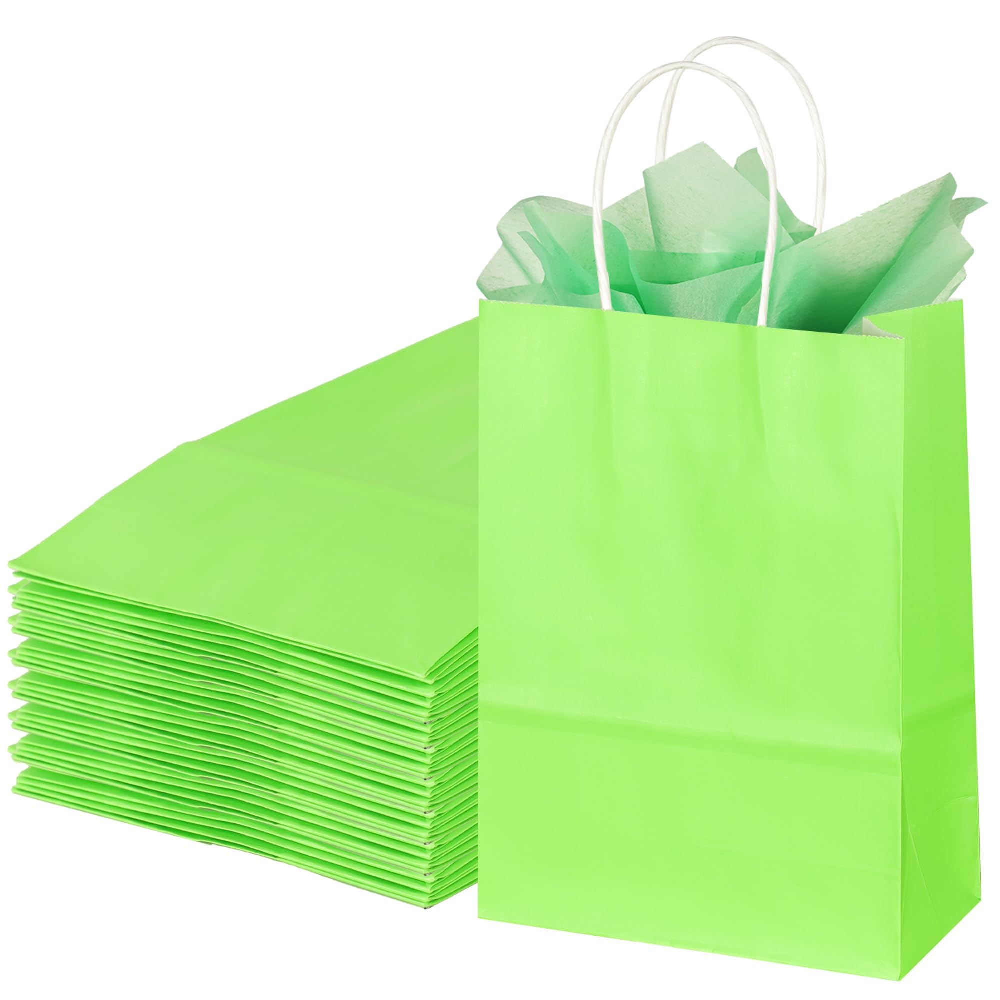 32 Pcs Small Gift Bags with 32 Tissues, Green Party Bags with Handles, Paper Bag for Birthday, Shopping, Party Supplies, 22 x16 x 8cm โ image 1