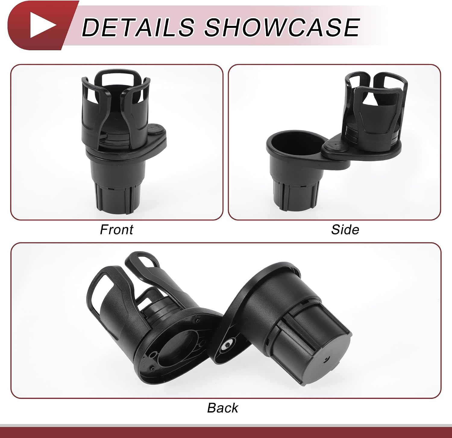 1 Pc for Most Vehicles 2 in 1 Car Cup Holder 360° Rotating Additional Cup Holder Extender 186x85x66mm Matte Black ABS