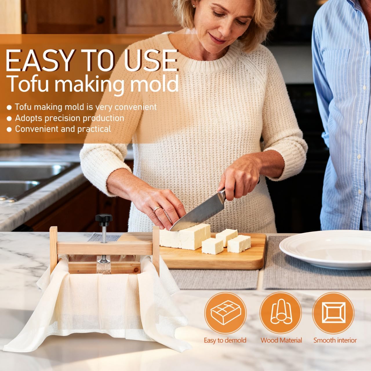 Luxshiny 1 Set Wooden Tofu Mold: 6.68 Inch Tofu Press with Cloth Bean Curd Maker Mold Kitchen Tool for Soybean Curd and Cheese Making