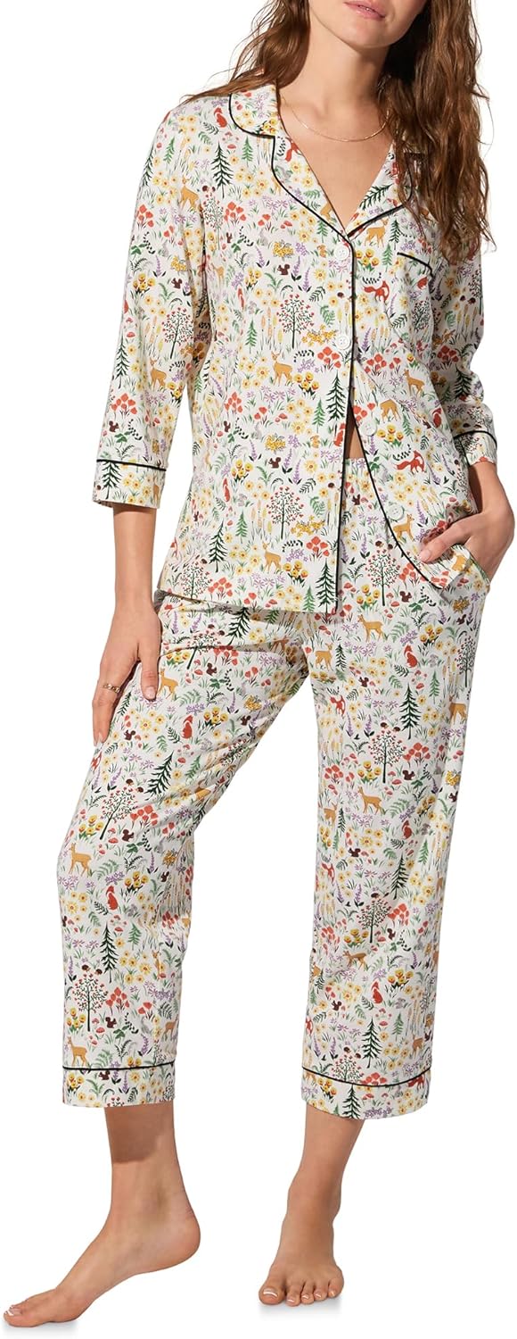 Bed Head PJs Womens 3/4 Sleeve Notch Collar & Cropped Pants Sleepwear Pajama Set