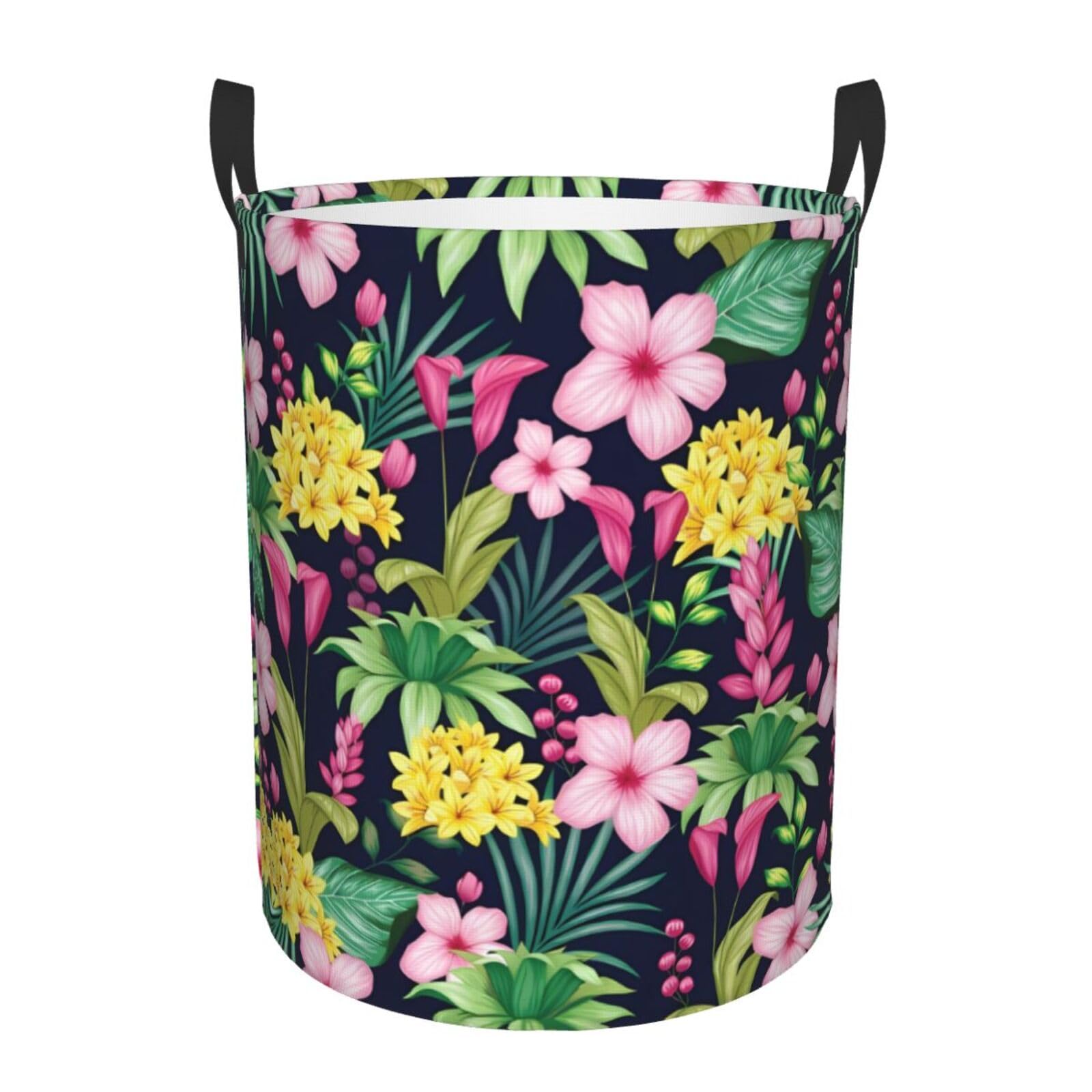 S Circular Hamper – Collapsible Hawaiian Colorful Flower Print Laundry Basket