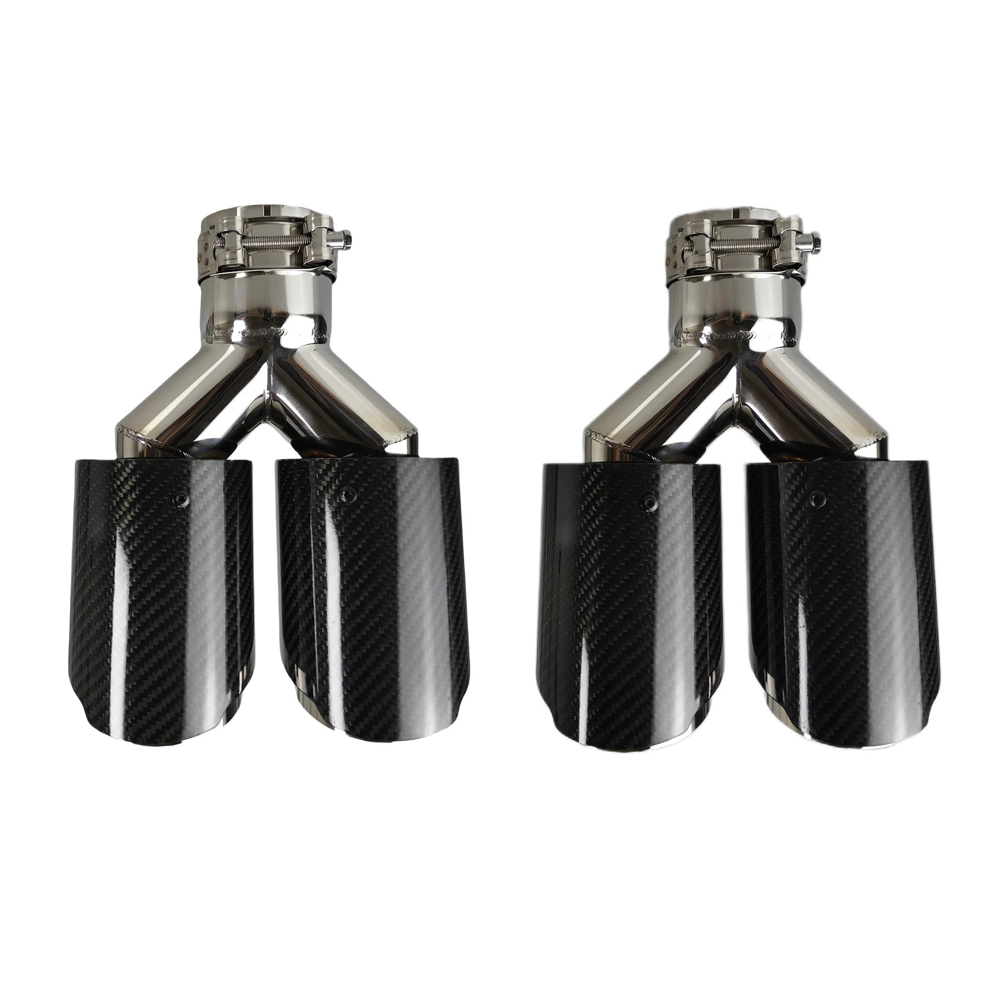 Car Silencer 1 szt. tłumik tylny z włókna węglowego tej samej długości polerowanie w kształcie litery Y podwójne skośne błyszczące końcówki rury wydechowej(51mm-76mm)