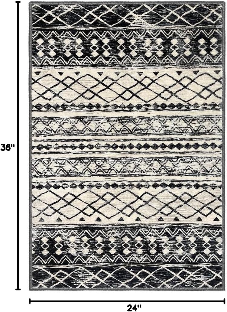 KUTA Moroccan Area Rugs 2x3, Black Navy Blue Entryway Rug Non-Slip Washable Small Indoor Door Mat, Ultra Soft Print Vintage Geometric Low-Pile Floor Carpet for Entrance, Kitchen