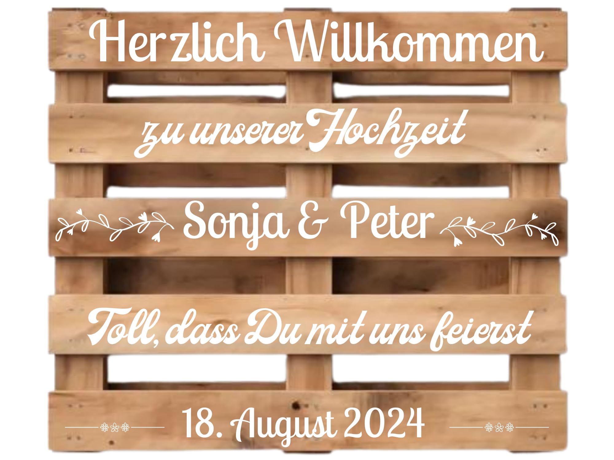 Palettenaufkleber für Hochzeit, Aufkleber für Palette,Schild personalisiert mit Namen und Hochzeitsdatum, Schwarz oder Weiß, passend für Europalette, Dekoration Diy Hochzeitspalette, Klebeschrift