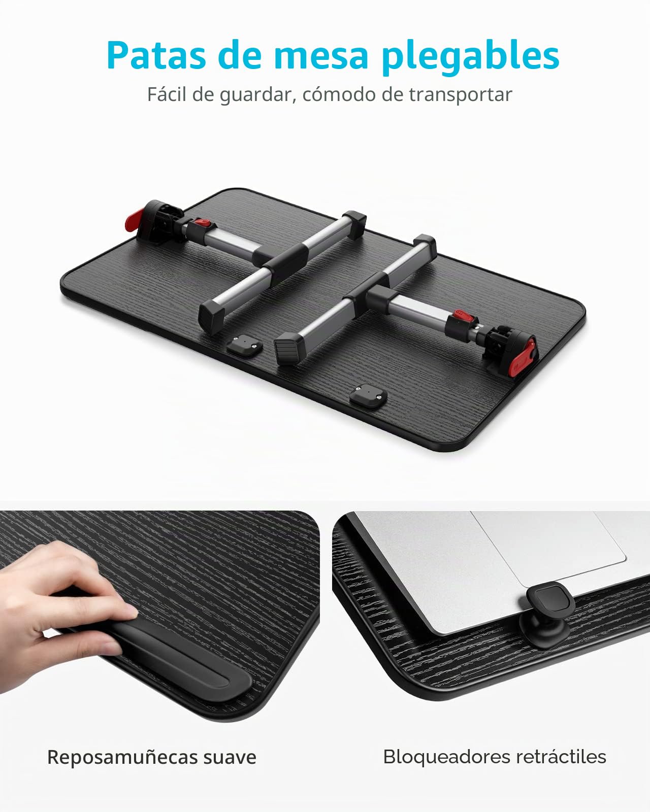 Mesa, SAIJI Mesa Plegable,Altura Ajustable, con 4 ángulos Ajustables, Plegable lapdesk, para sofá, Suelo, Trabajar, estudiar, Leer, Escribir, caben hasta 17 "portátil (60 * 33cm Negro)
