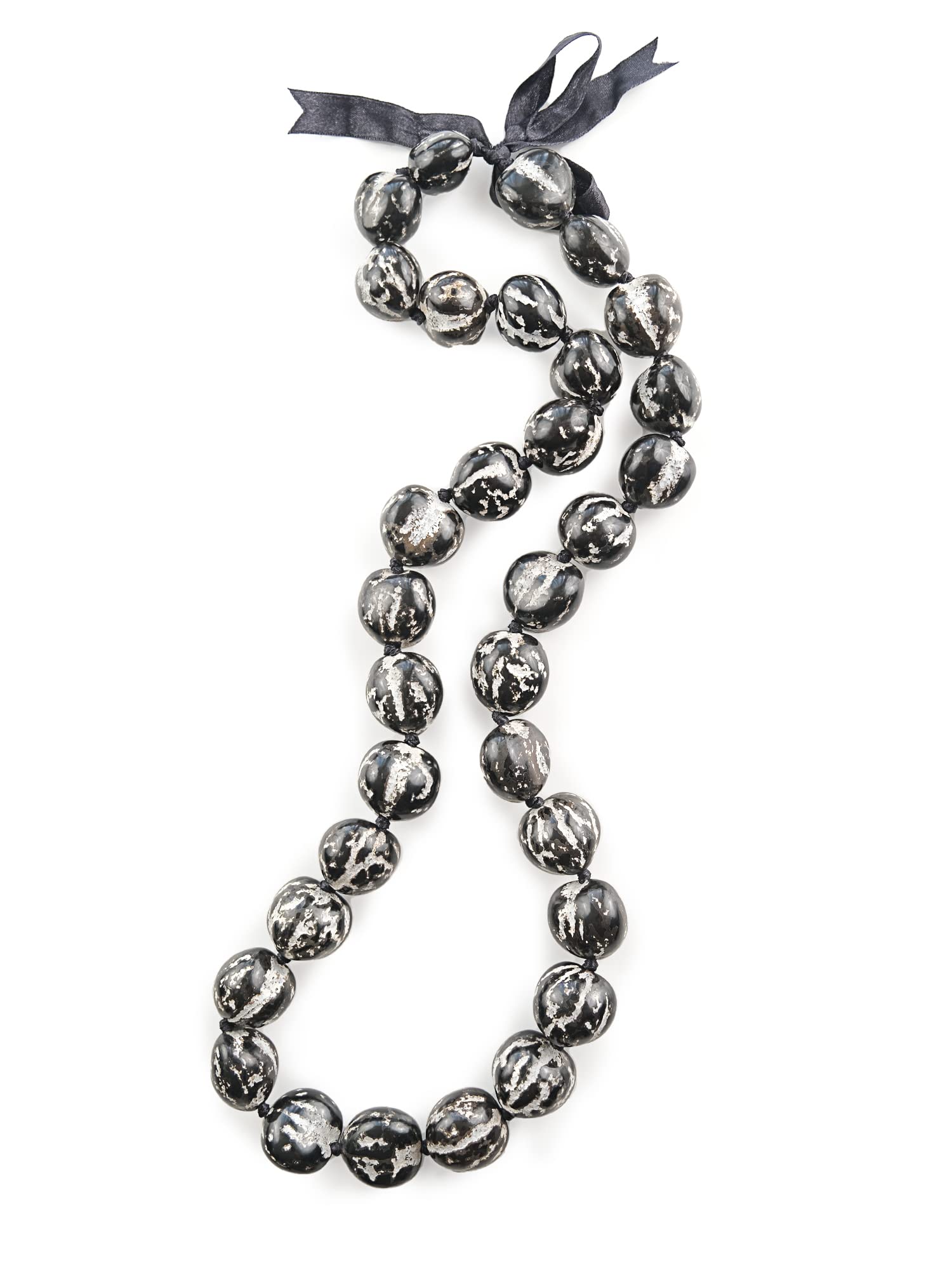 Aloha Outlet Painted and Distressed Kukui Nut Lei Necklace - Tiger Black and White