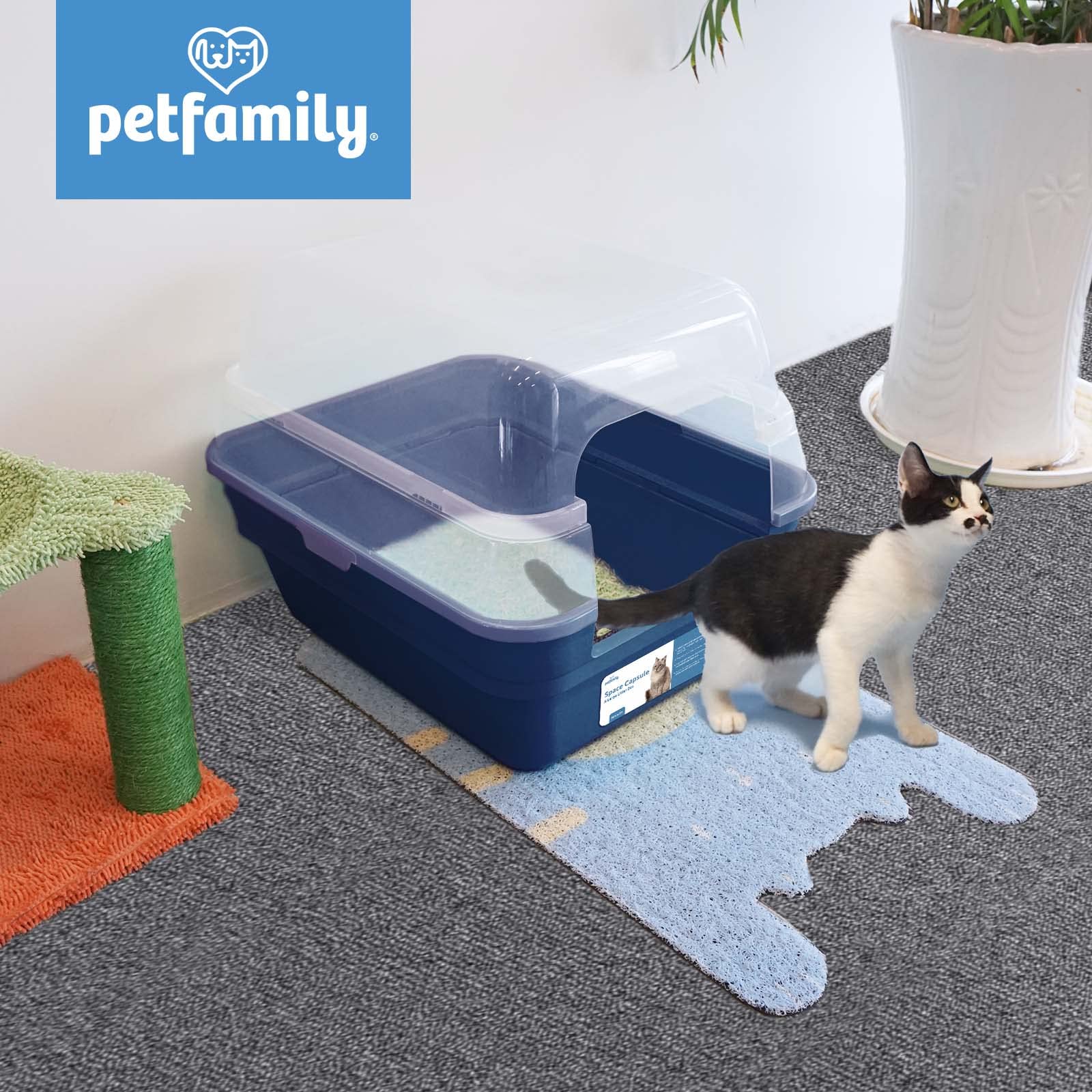 Petfamily 3in1 Katzenklo mit Deckel, Groß, Marineblau, 55x45x44cm