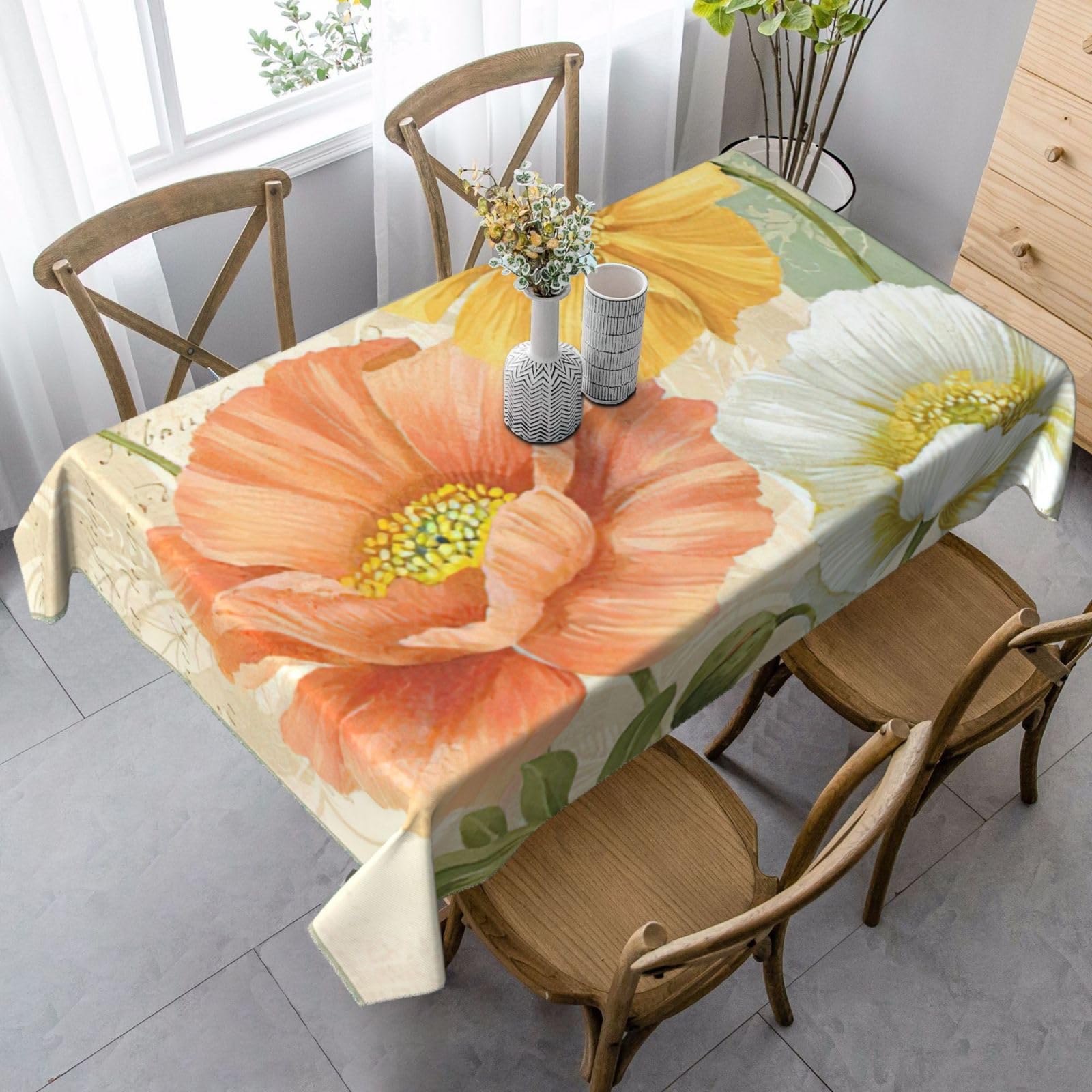 aabkjgfr Pastel Poppies Print Rectangular Tablecloth,Suitable For Indoor And Outdoor Use,Picnic Buffet
