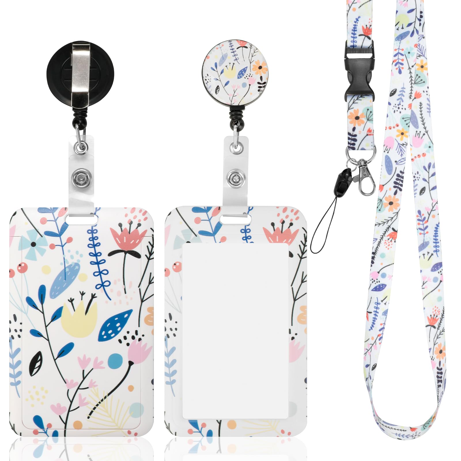 AiQInu ID Card Holder with Lanyard, with Retractable Badge Reel Carabiner Clip & Removable Lanyard Strap, for Women, Teachers, Nurses, Doctors, Students