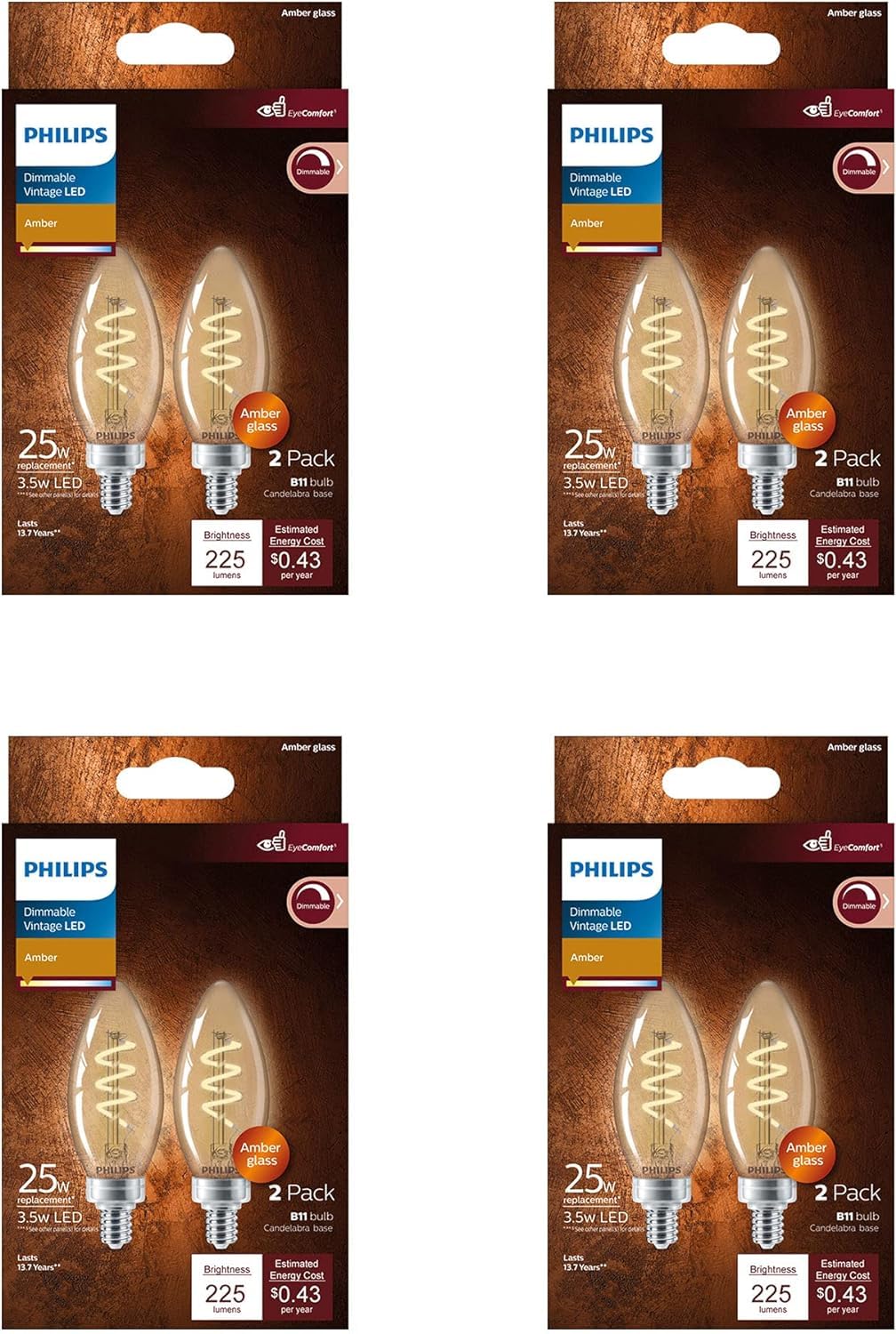 PHILIPS LED 25W B11 8-Pack Vintage Edison Spiral Amber (2000K) 225