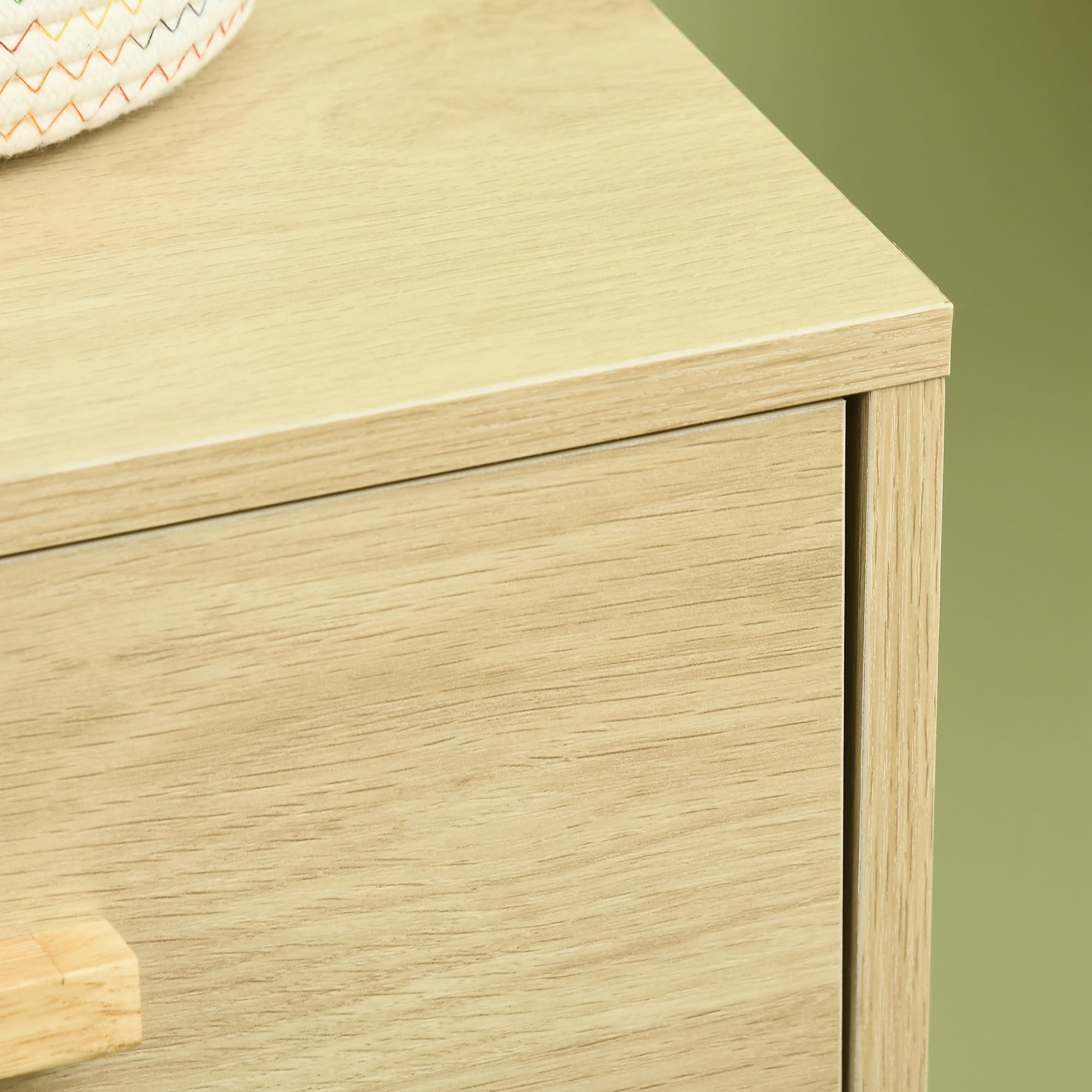 HOMCOM Credenza in rattan con anta in canna e 4 cassetti, credenza per sala da pranzo, soggiorno, camera da letto, 80 x 38 x 80,5 cm, effetto legno naturale