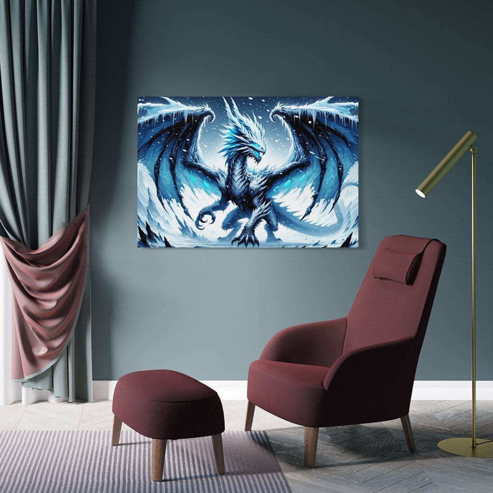Junmoney The Blizzard Dragon Room Decor Wall Art, 24x36inch(60x90cm), for Bedroom, Guest Room Or Reading Nook, Home Artwork with A Soft Interior Feel