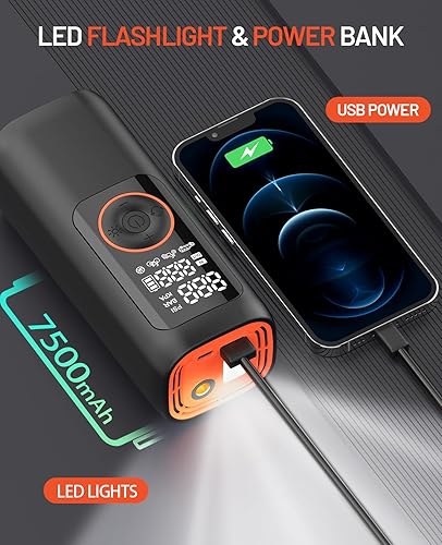 Miniatura 7 de BDO Inflador de neumáticos, compresor de aire portátil, bomba de aire inalámbrica de 150 PSI con pantalla LCD y apagado automático, para automóvil,