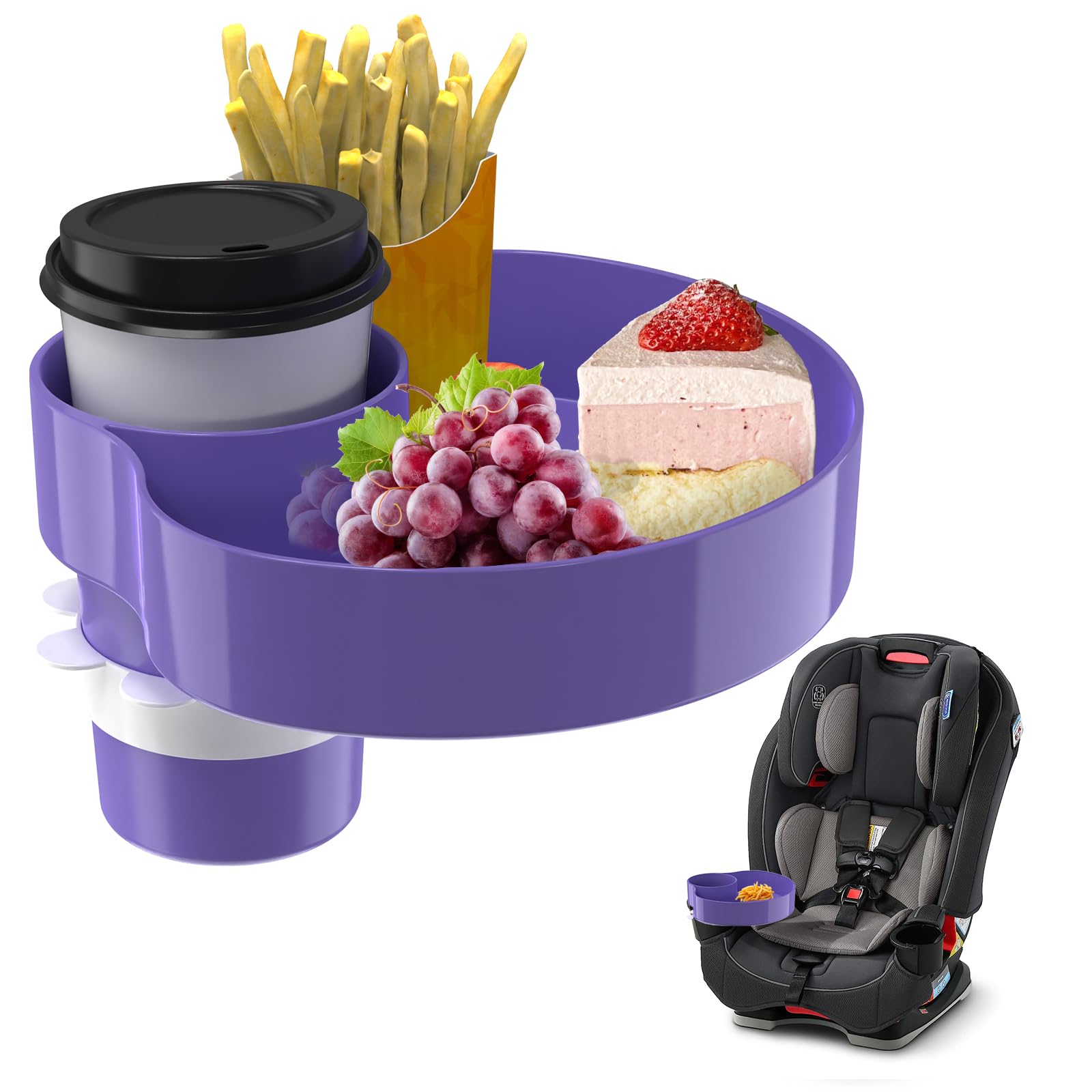 Kids Car Seat Tray, Travel Tray with Cup Holder for Toddler Baby, Kids Car Seat Food Snack Organizer for Road Trip, Stroller snack Organizer Travel Must Haves Toddler Must Haves (Purple, 1 PCS)