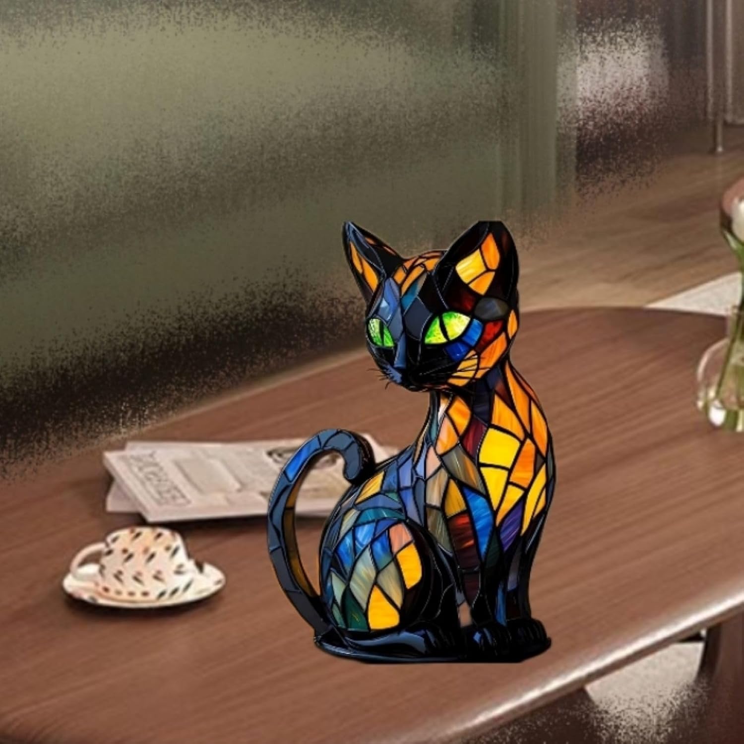 Cat Lamp,2026 New Series Art Desk Lamp, Dyed Resin Vintage Cat Lamp, Resin Bedside Table Lamp, Cute Pet Cat Theme LED Desk Lamp, for Bedroom, Warm Animal Night Light, Home Decor & Gift(A) image 4