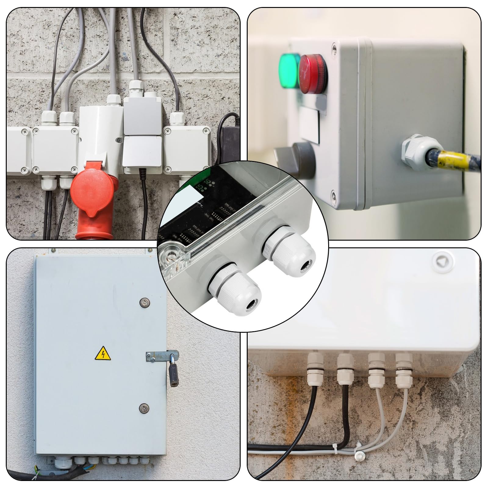 Realure 70 Piezas Prensaestopas, Impermeable IP68 Conectores de Cable PG7 PG9 PG11 PG13.5 PG16 PG19, Blanco Prensaestopas Ajustable, Glándulas de Cable con Ajustables Juntas, Cable Gland Conectores