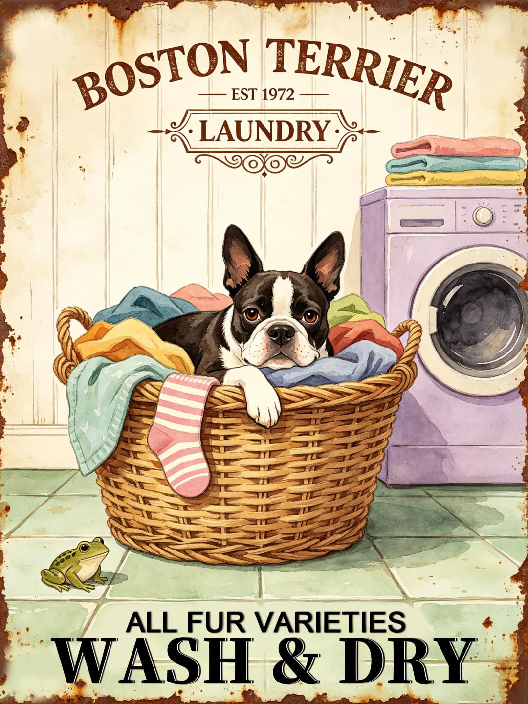 Vintage Boston Terrier Laundry Tin Sign 40x60cm