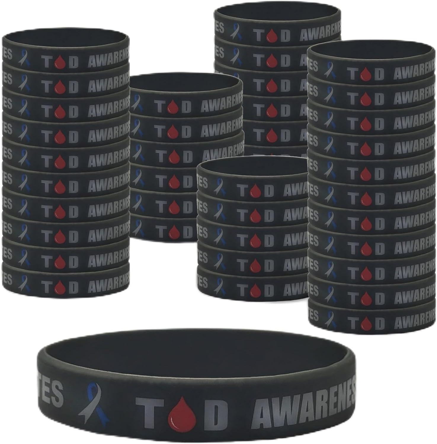 50 Pcs Diabetes Type 1 Awareness Rubber Bracelet Diabetes Awareness Silicone Bracelets Bulk Blue and Grey Ribbon Awareness Products Items Bulk Type 1 Diabetes Awareness Product Gifts