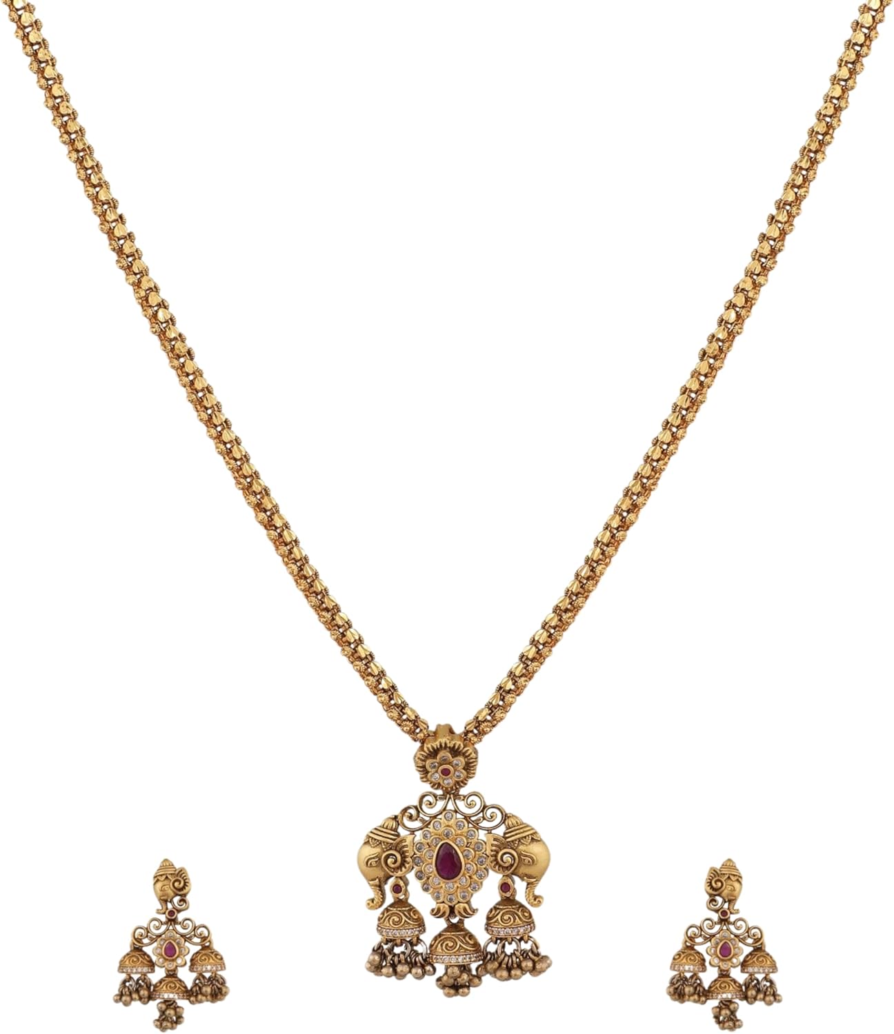 TARINIKA Brass Tarun Pendant Necklace with Temple Design – Indian Jewelry Sets for Women | Perfect for Ethnic Occasions | Traditional South Indian Necklace | 1 Year Warranty