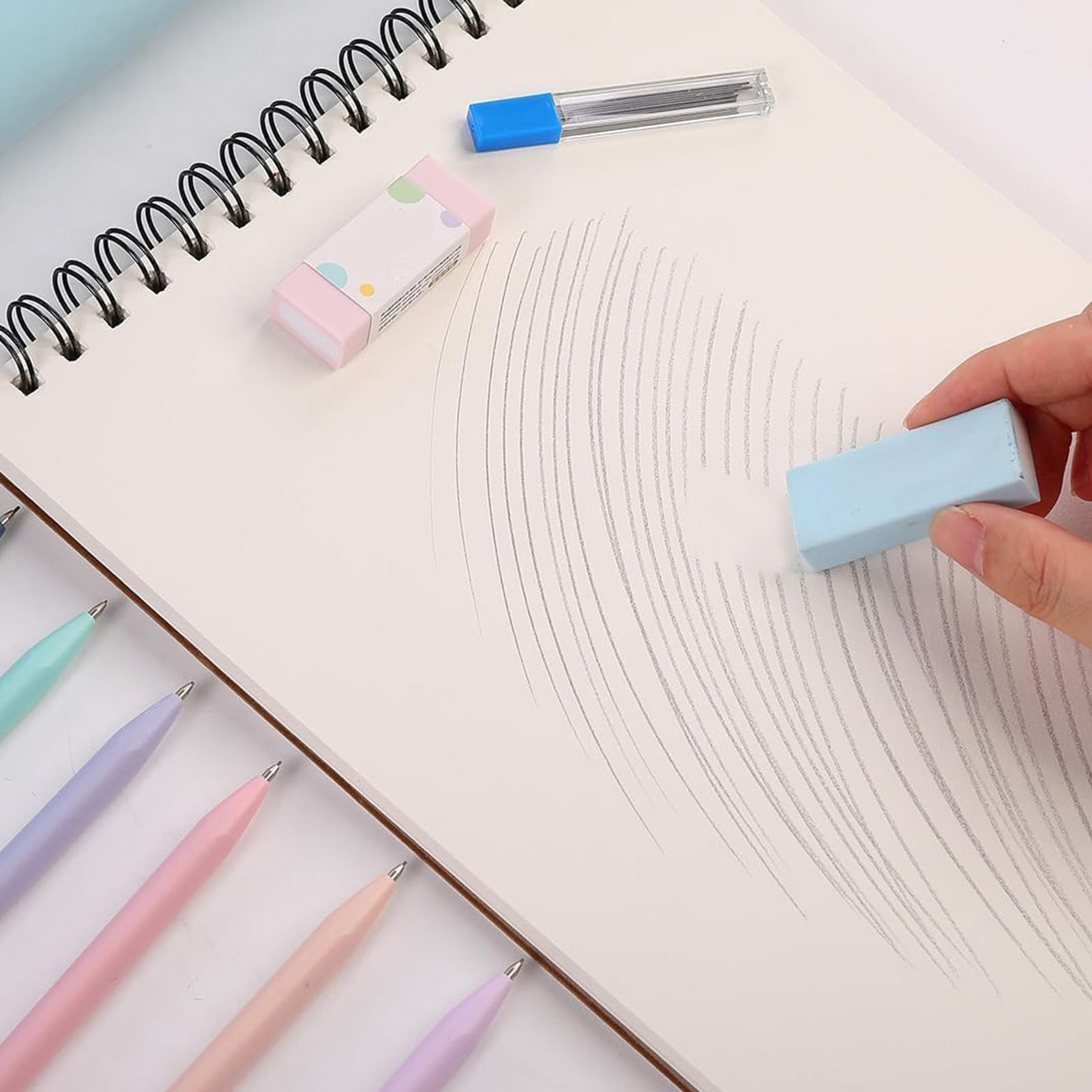 Generisch Federmäppchen Mit Zubehör,Textmarker Schwarz Gel Pens | Radiergummis Notizblock | Niedliches Schreibset Federtasche - für Schüler Studenten Lehrer Frauen Jugendliche Büro Unterricht