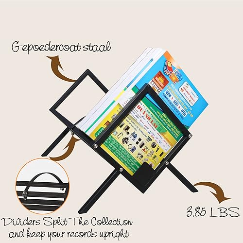 Miniatura 3 de WIMART Soporte para registros, estante de almacenamiento de discos, estante para libros, soporte para exhibición de álbumes para el hogar, oficina