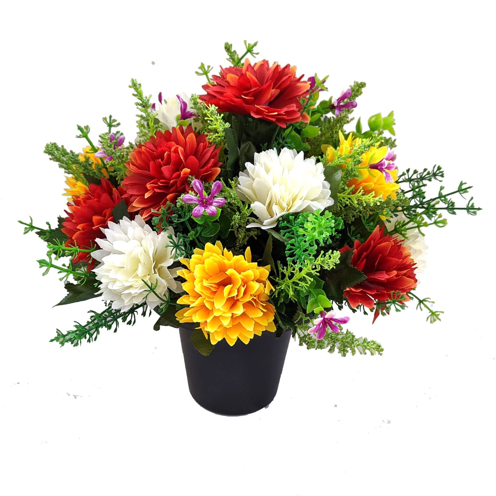 Permabloom Orange Artificial Spikey Mum Flowers In Crem Grave Pot - Memorial Insert (Orange)